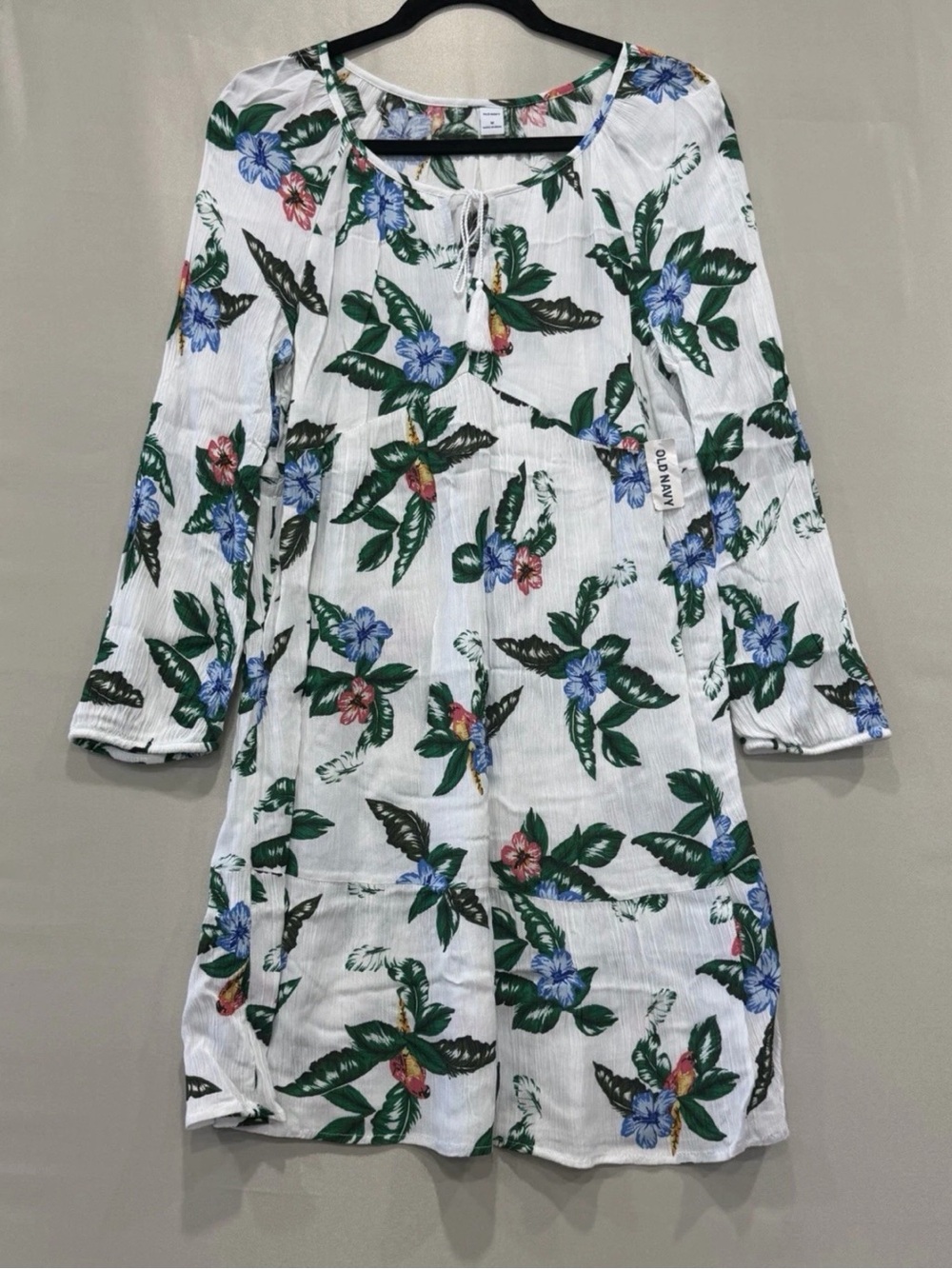 Old Navy White Floral Dress with Green, Blue & Pink Print